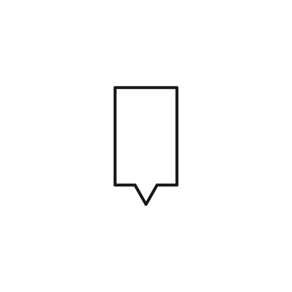 Black and white simple sign. Monochrome minimalistic illustration suitable for apps, books, templates, articles etc. Vector line icon of rectangle speech bubble with tail in bottom part