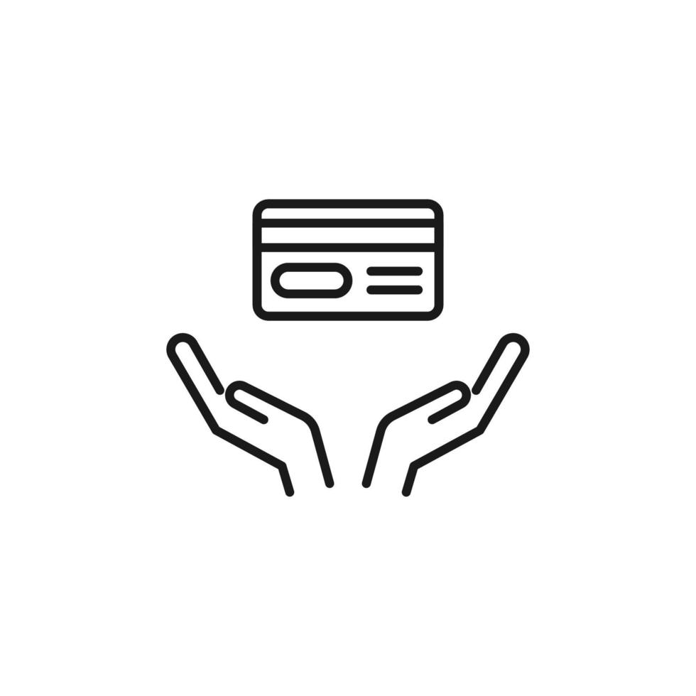 Charity and philanthropy concept. Hight quality sign drawn with thin line. Suitable for web sites, stores, internet shops, banners etc. Line icon of credit card above opened hands vector
