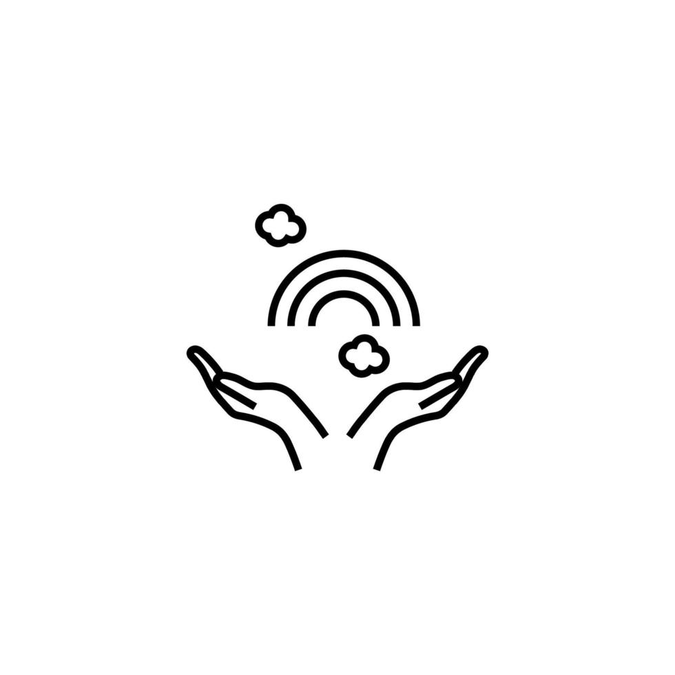 Vector symbol in flat style. Editable stroke. Perfect for internet stores, sites, articles, books etc. Line icon of rainbow over opened hands