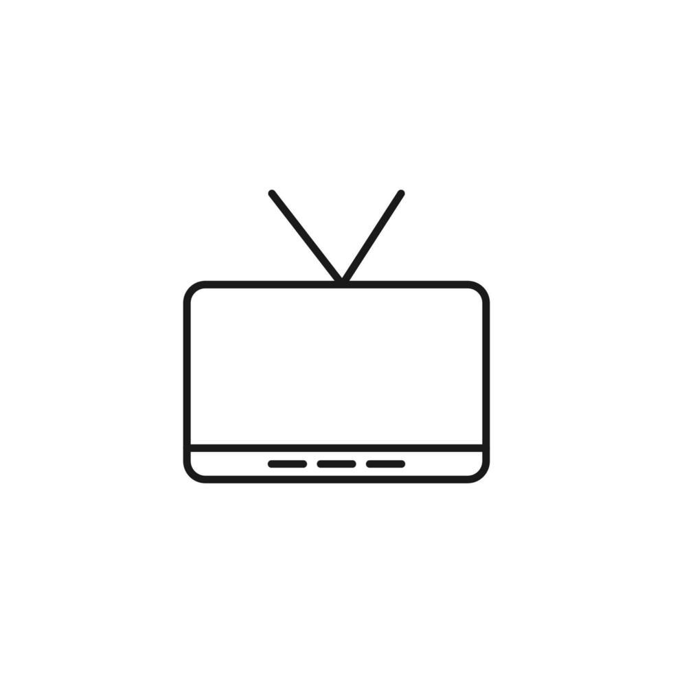 Household and daily routine concept. Single outline monochrome sign in flat style. Editable stroke. Line icon of tv set with antenna vector
