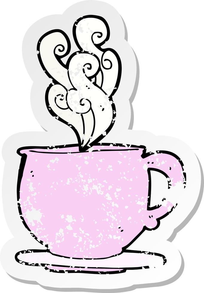 retro distressed sticker of a cartoon teacup with sugar cubes vector