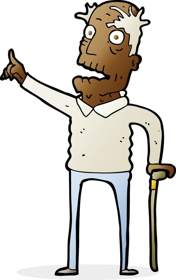 cartoon old man with walking stick vector