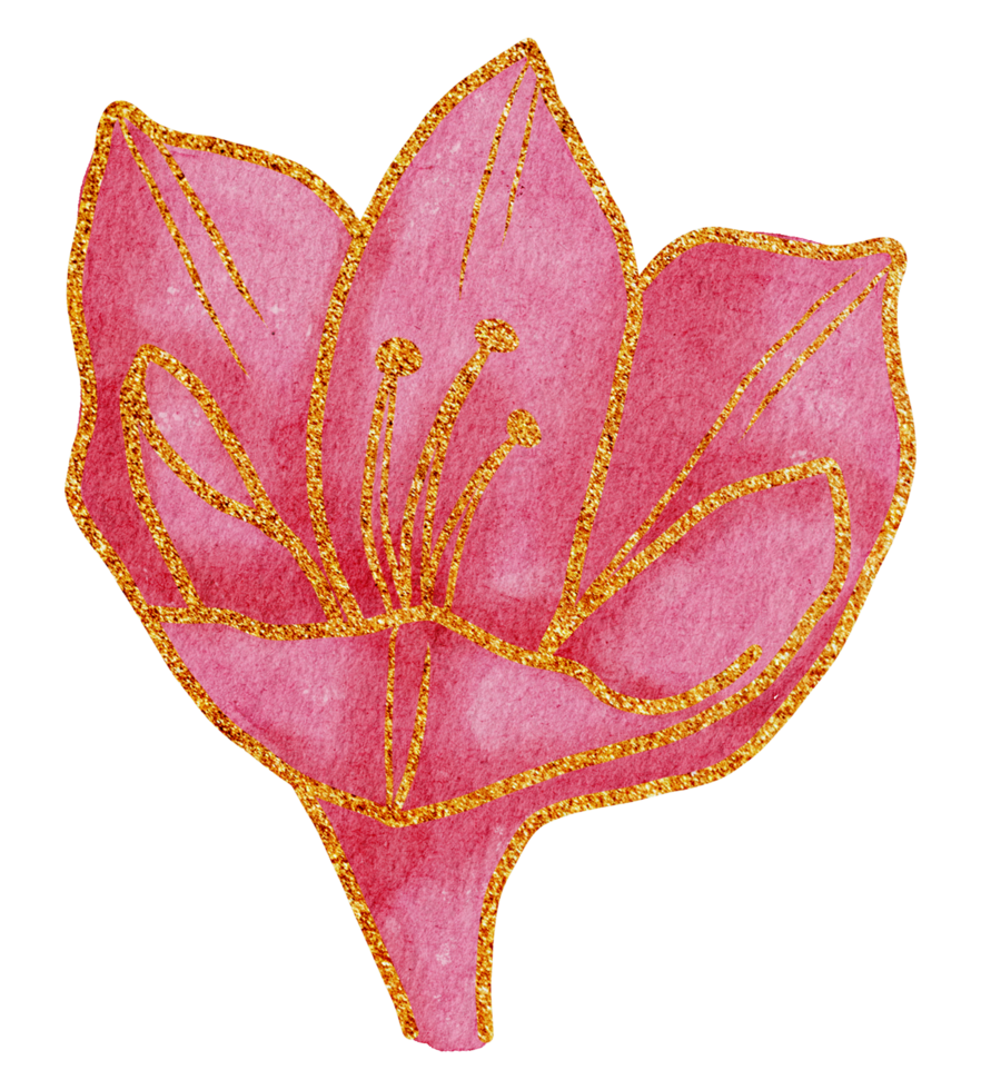 Flower with gold watercolor png