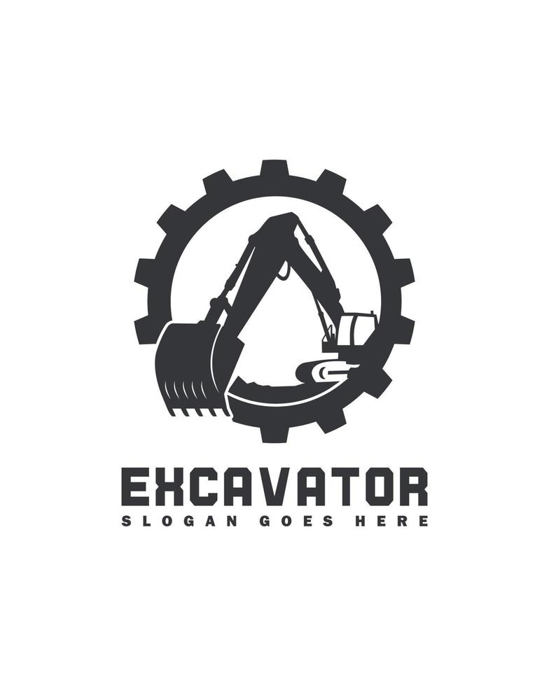 Excavator logo template, heavy equipment for construction logo vector