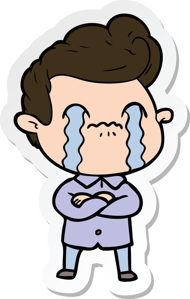 sticker of a cartoon man crying vector