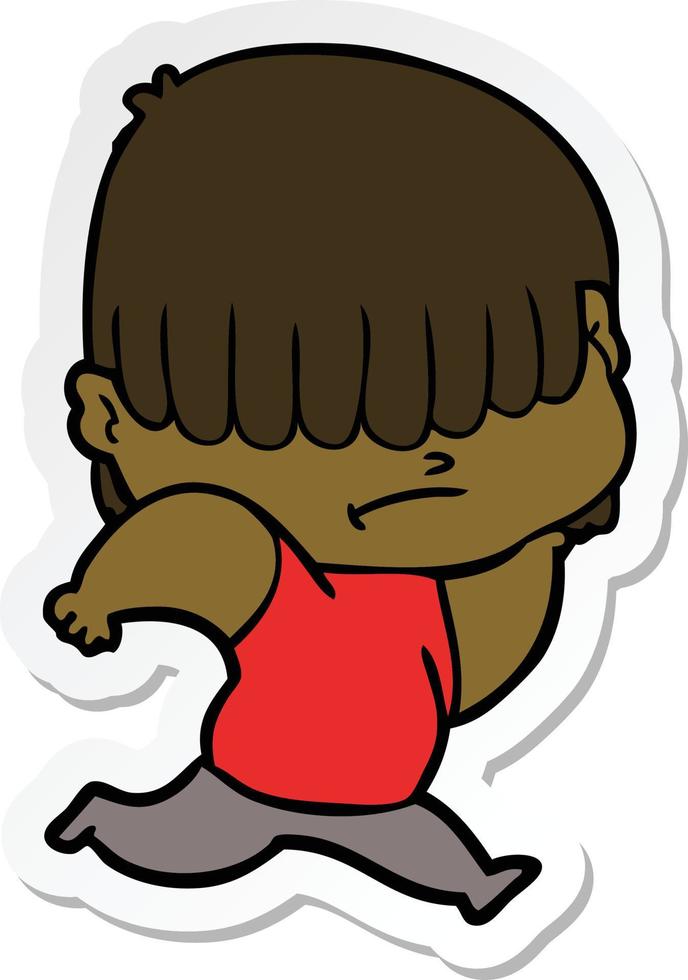 sticker of a cartoon boy with untidy hair vector