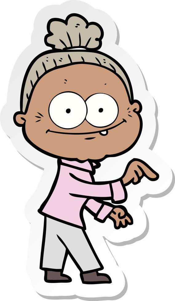 sticker of a cartoon happy old woman vector