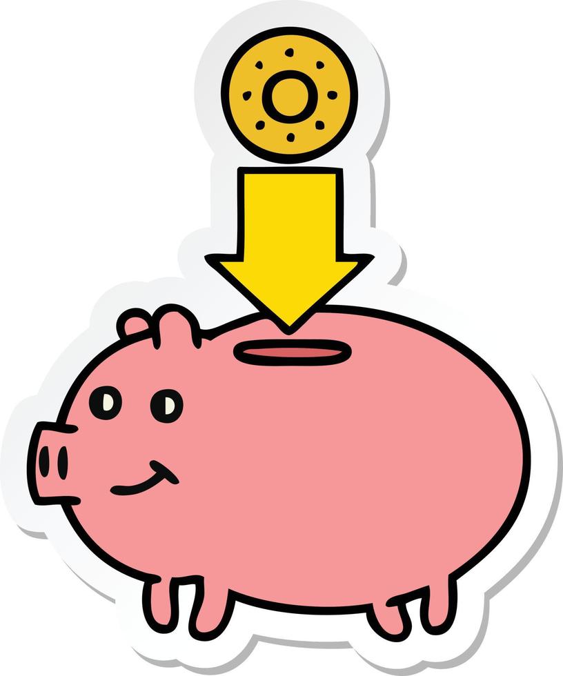 sticker of a cute cartoon piggy bank vector