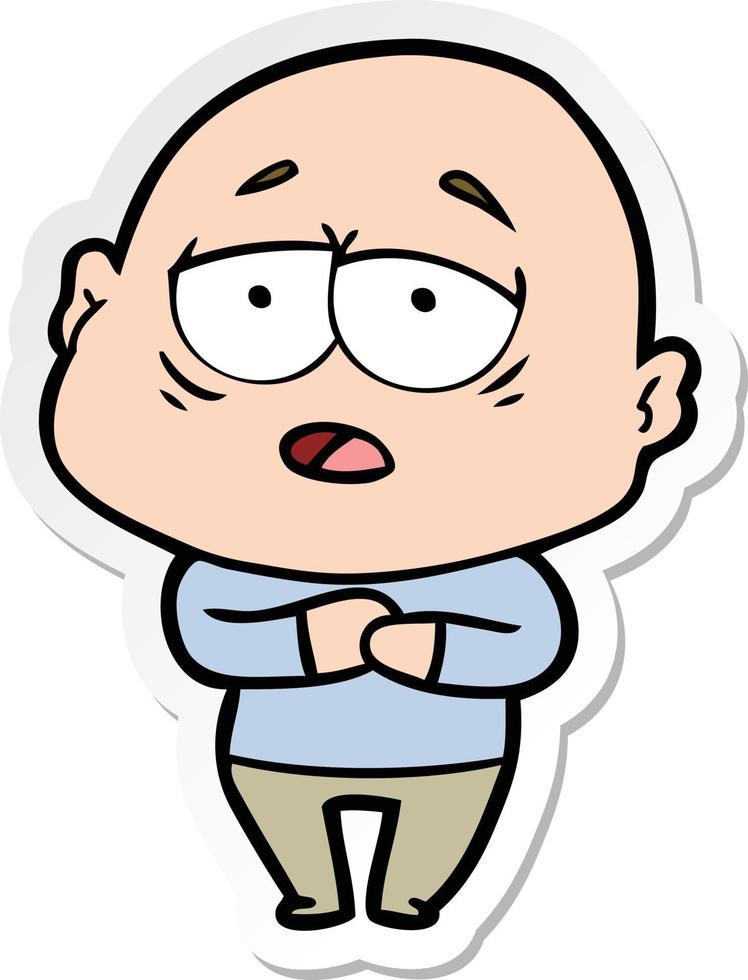 sticker of a cartoon tired bald man vector