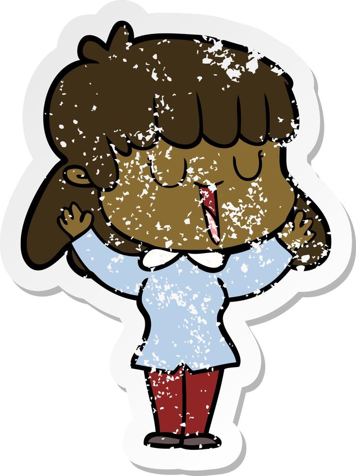 distressed sticker of a cartoon woman vector