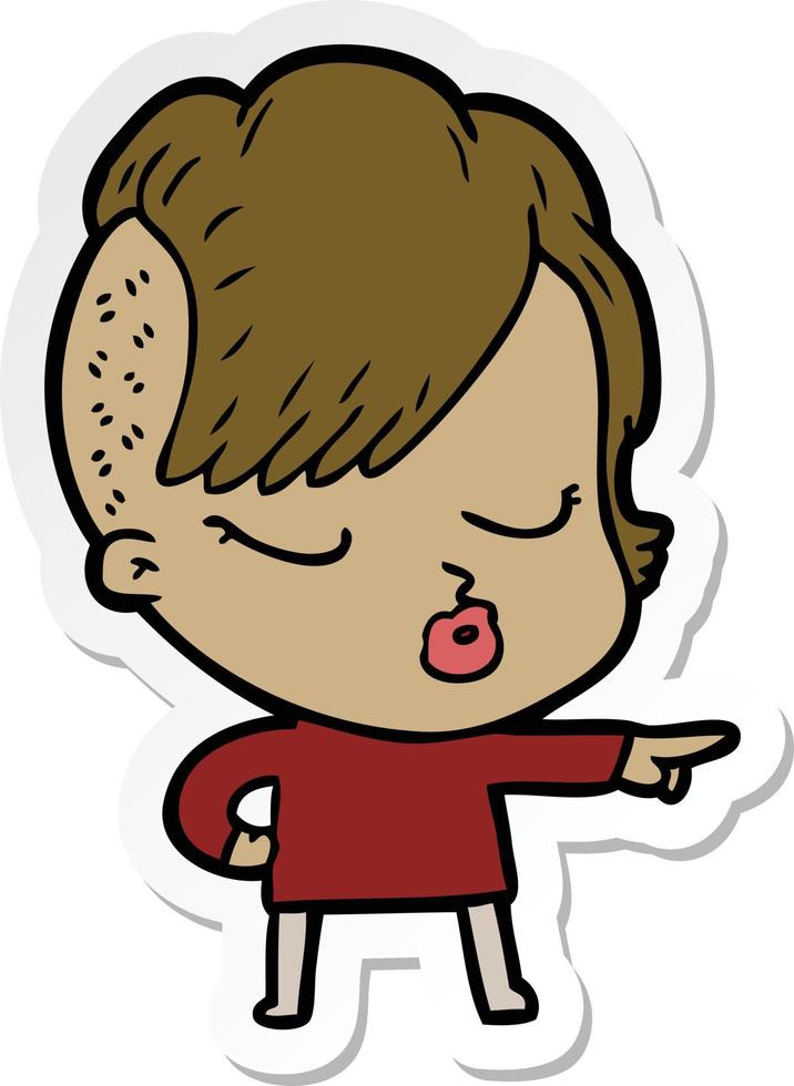 sticker of a cartoon pretty hipster girl vector