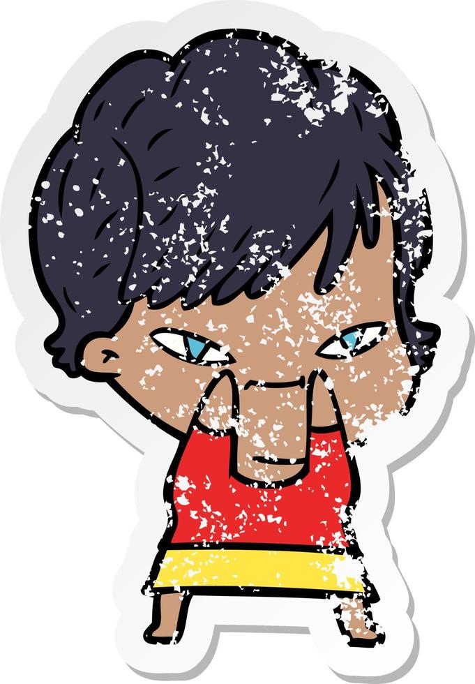 distressed sticker of a cartoon happy woman vector