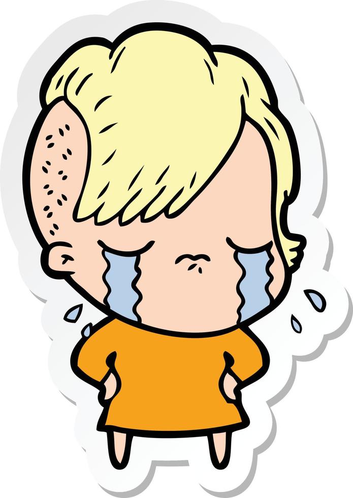sticker of a cartoon crying girl vector