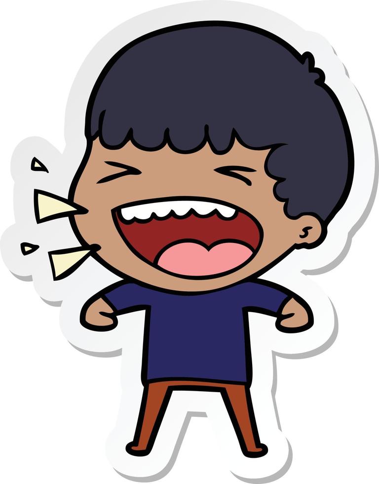 sticker of a cartoon laughing man vector