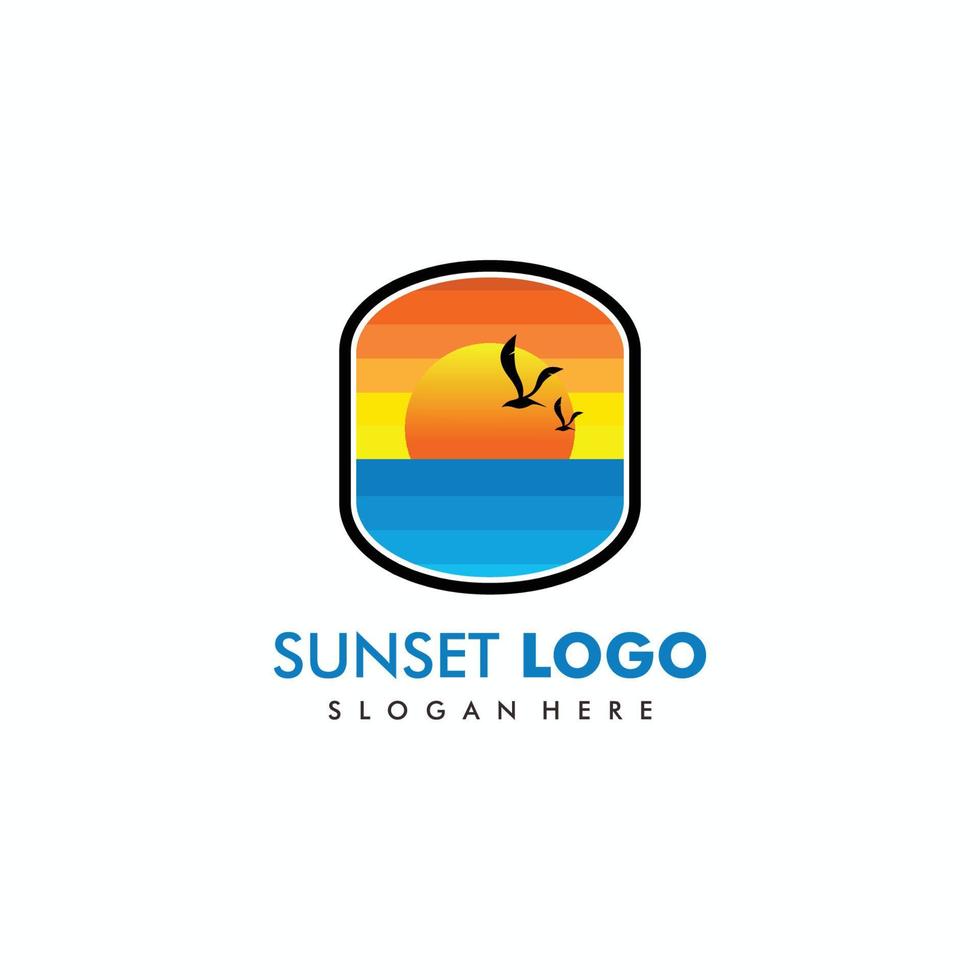 playa, mar, puesta de sol, amanecer, ilustración de vector de diseño de logotipo