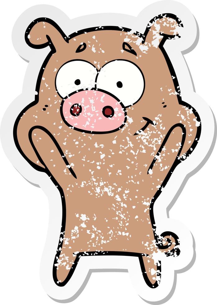 distressed sticker of a happy cartoon pig vector