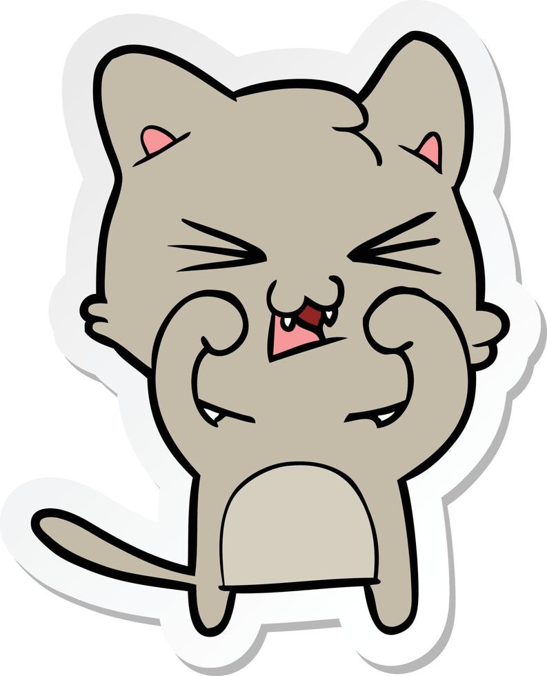 sticker of a cartoon hissing cat vector