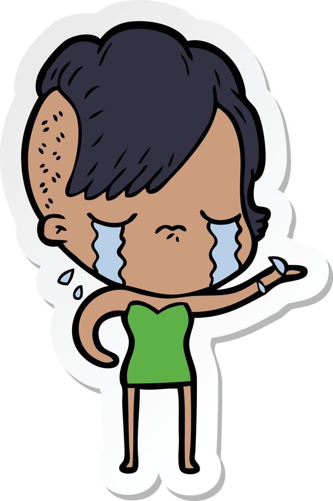 sticker of a cartoon crying girl vector
