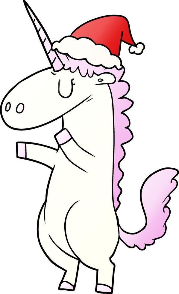 gradient cartoon of a unicorn wearing santa hat vector