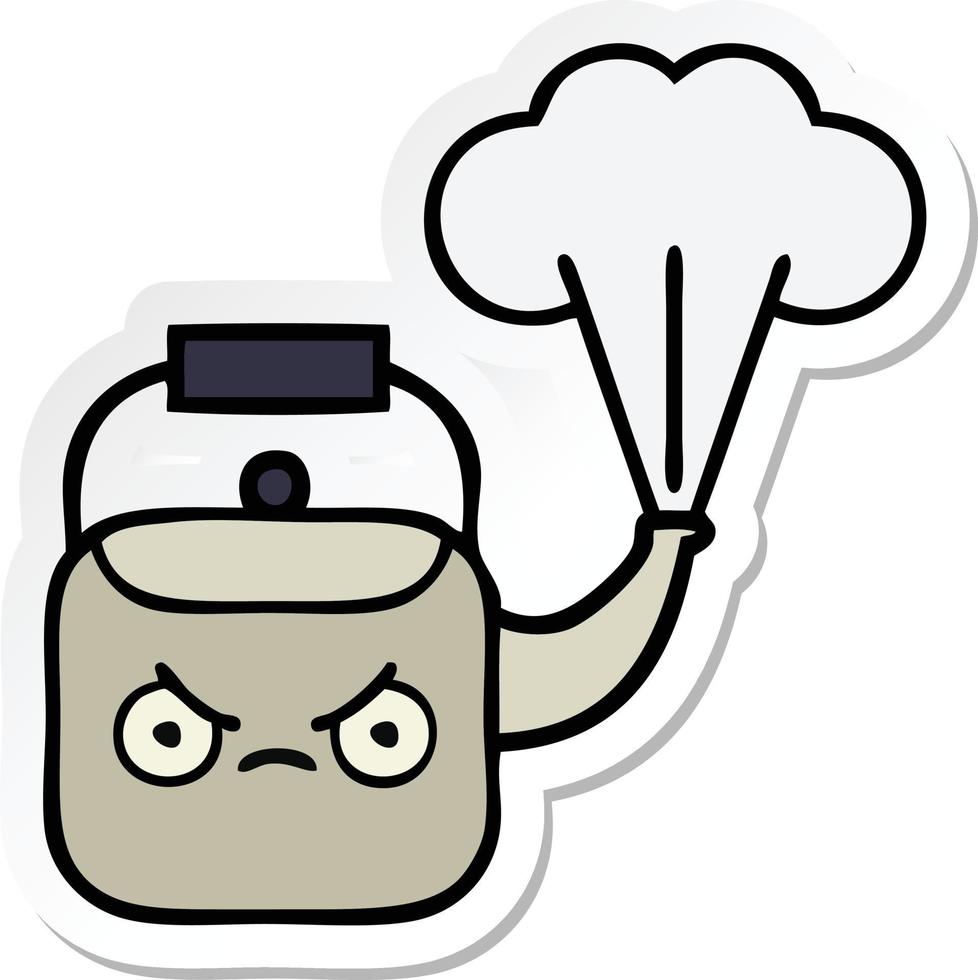 sticker of a cute cartoon steaming kettle vector