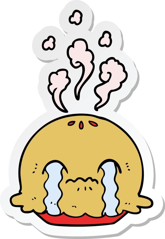 sticker of a cartoon crying pie vector