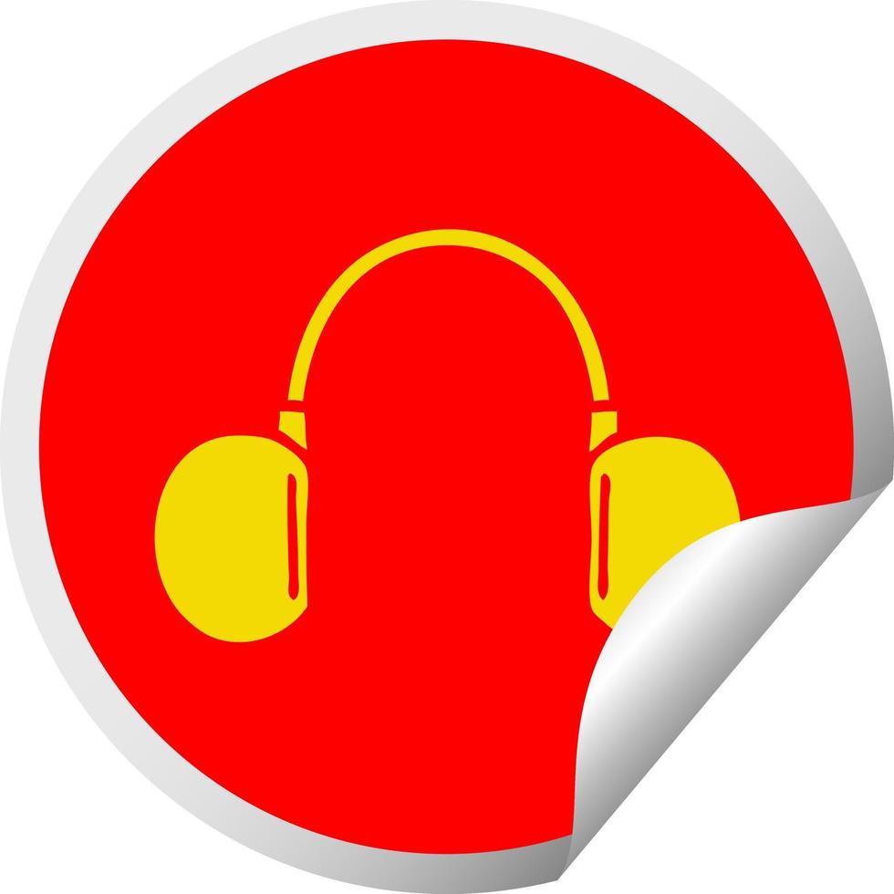 circular peeling sticker cartoon retro headphone vector