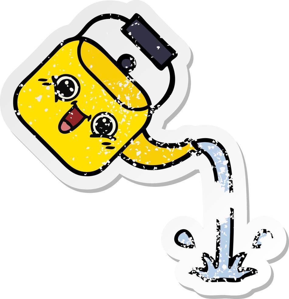 distressed sticker of a cute cartoon pouring kettle vector