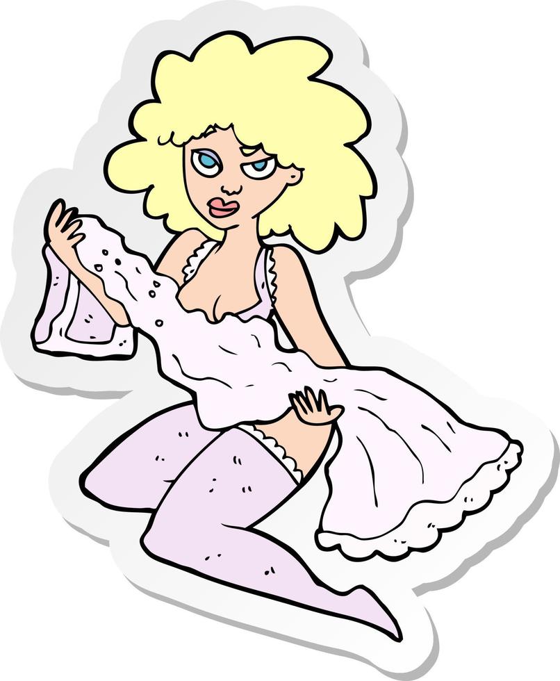 sticker of a cartoon woman changing vector