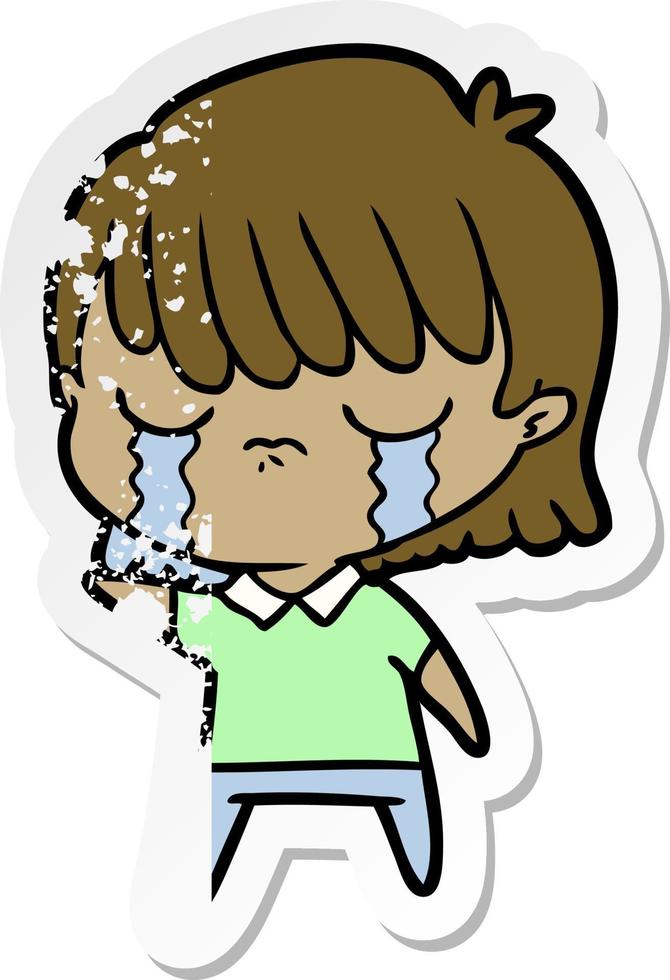 distressed sticker of a cartoon woman crying vector