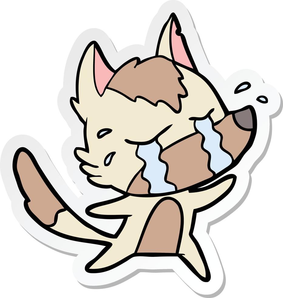 sticker of a cartoon crying wolf vector