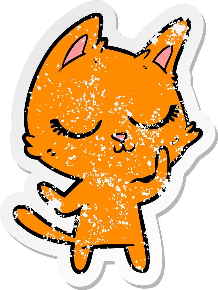 distressed sticker of a calm cartoon cat vector