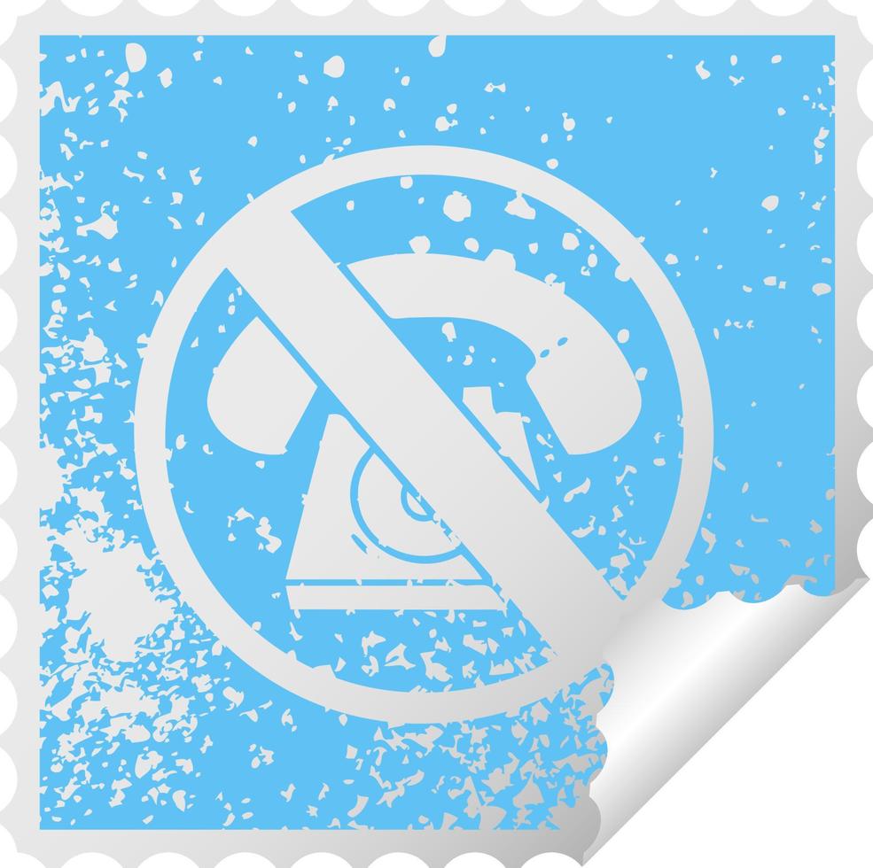 distressed square peeling sticker symbol no phones allowed sign vector