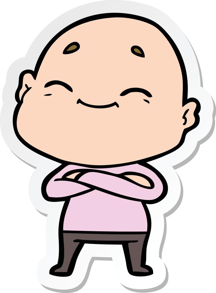 sticker of a happy cartoon bald man vector