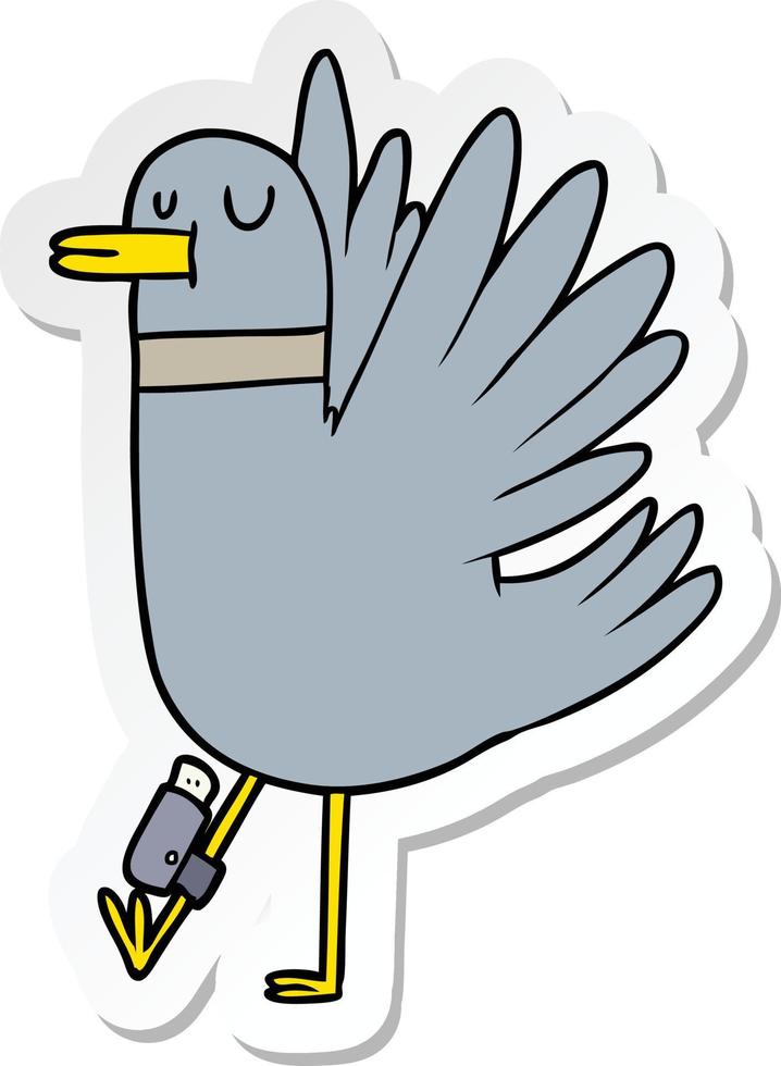 sticker of a cartoon flapping wood pigeon vector