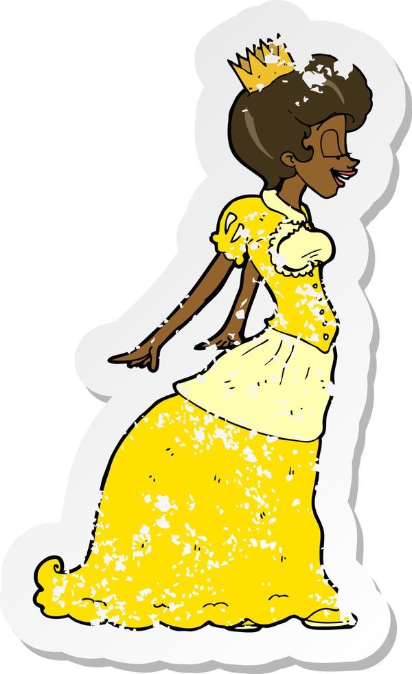 retro distressed sticker of a cartoon princess vector