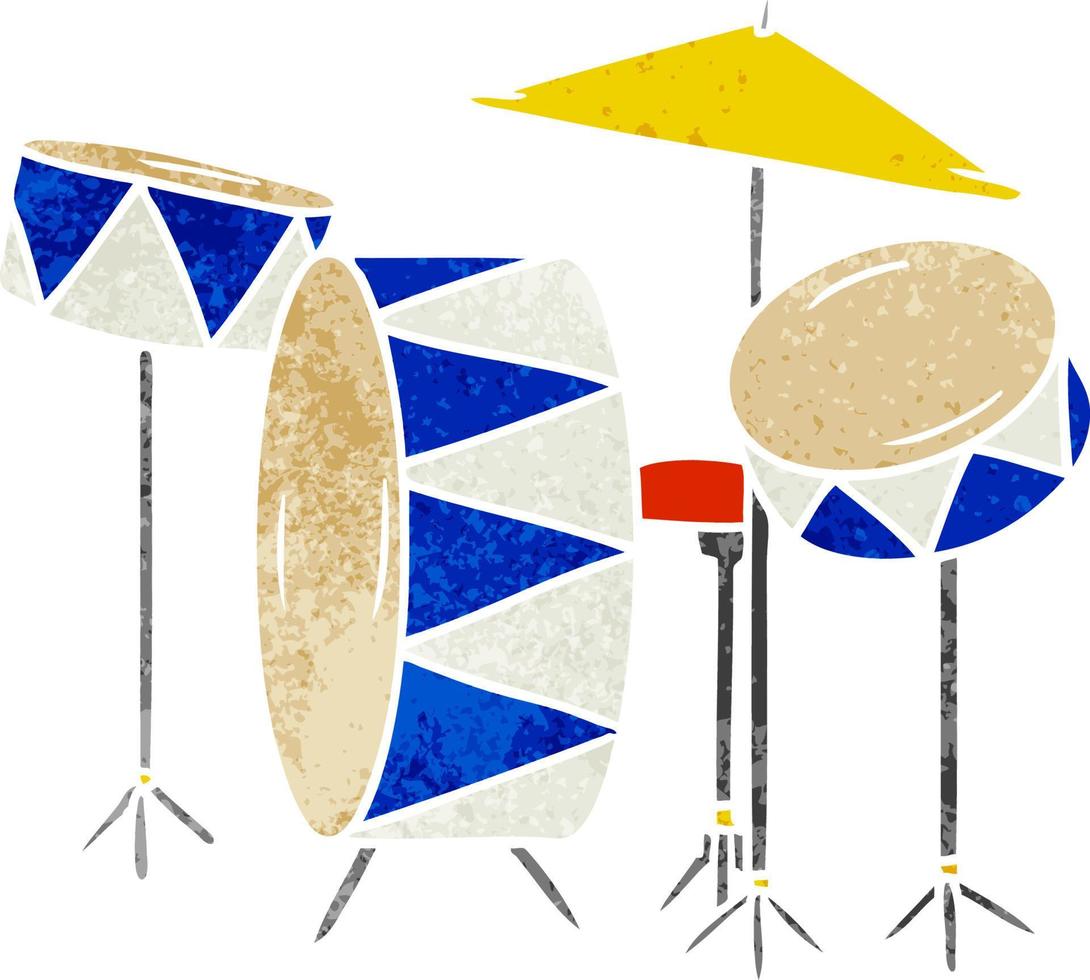retro cartoon doodle of a drum kit vector