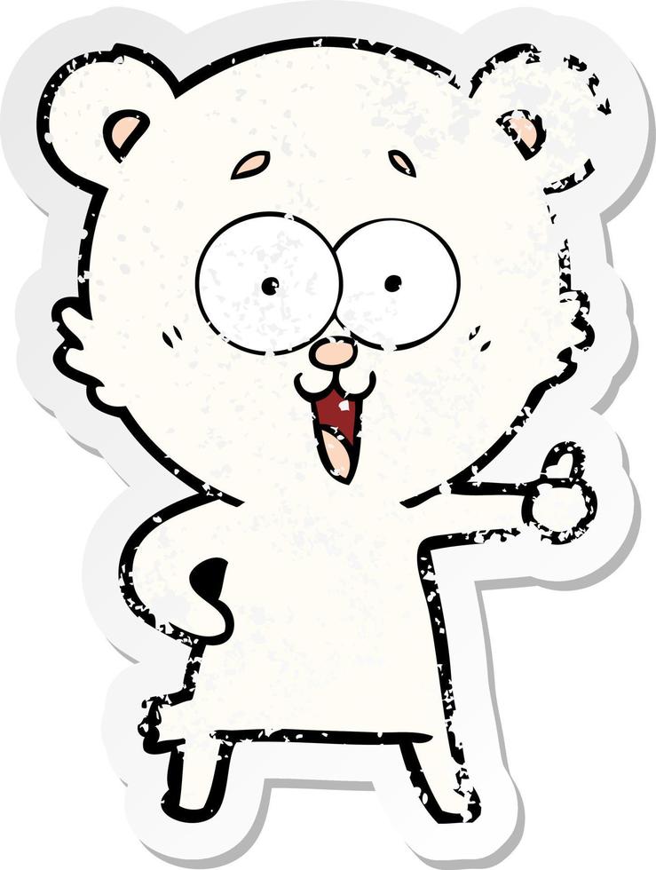 distressed sticker of a laughing teddy  bear cartoon vector