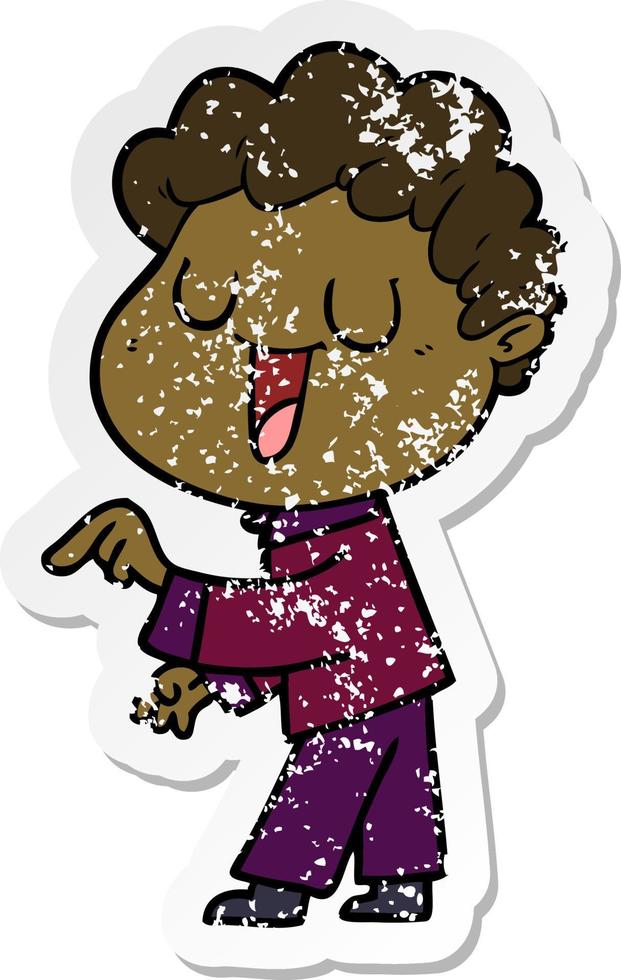 distressed sticker of a laughing cartoon man vector