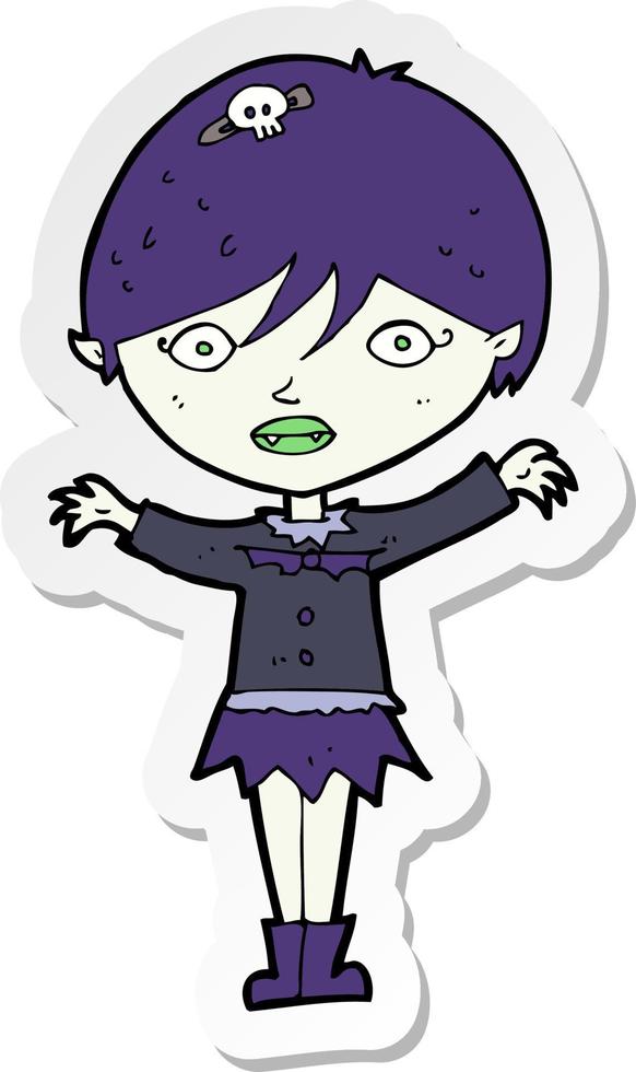 sticker of a cartoon waving vampire girl vector