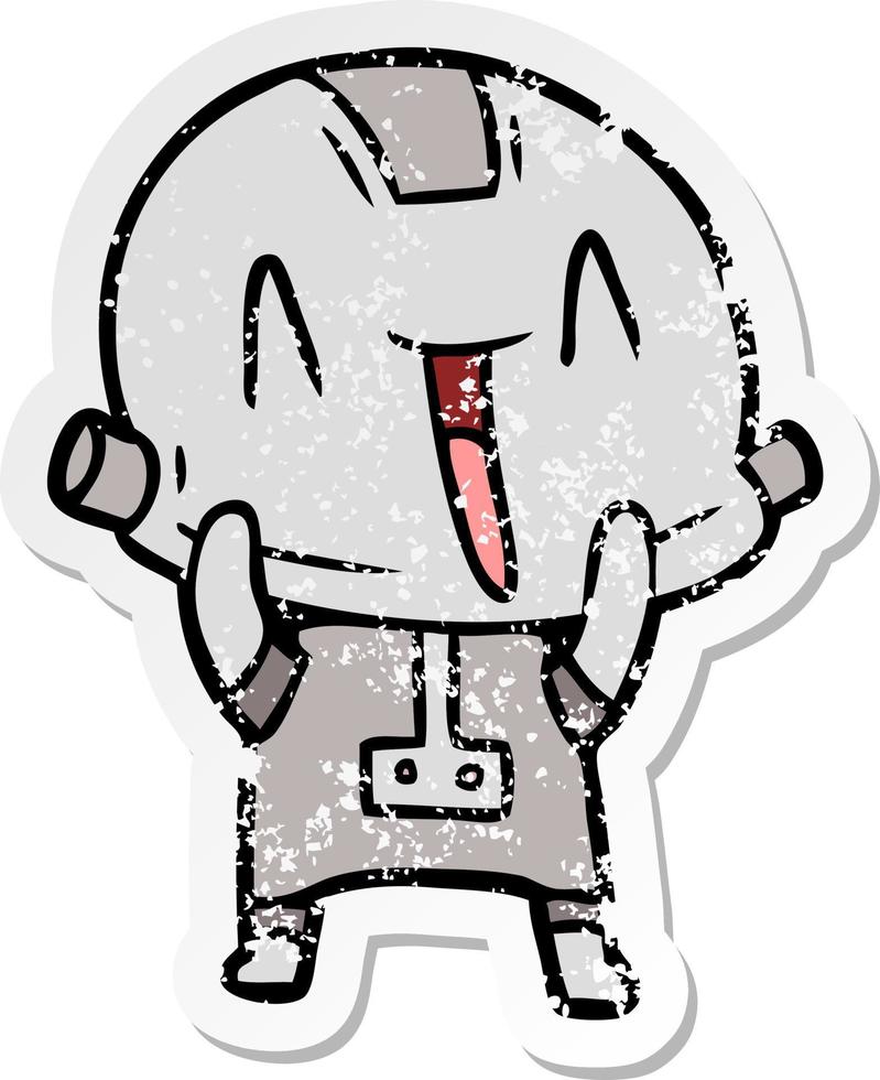distressed sticker of a cartoon robot vector