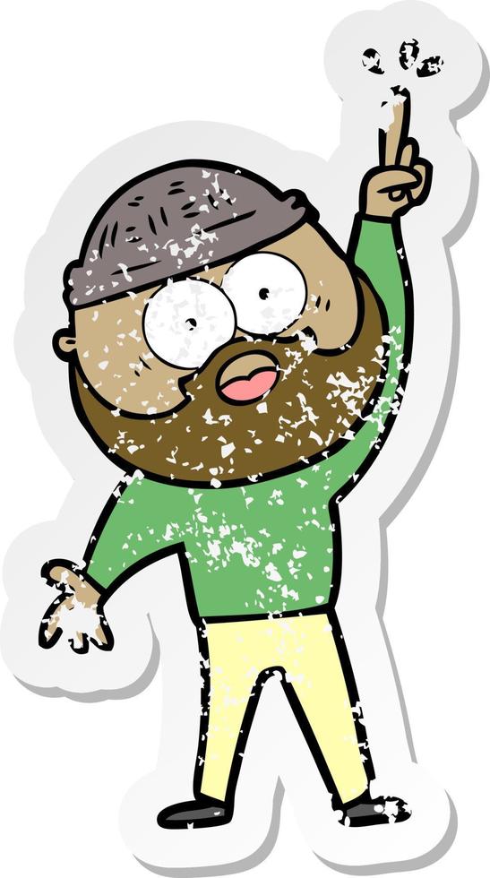 distressed sticker of a cartoon bearded man vector