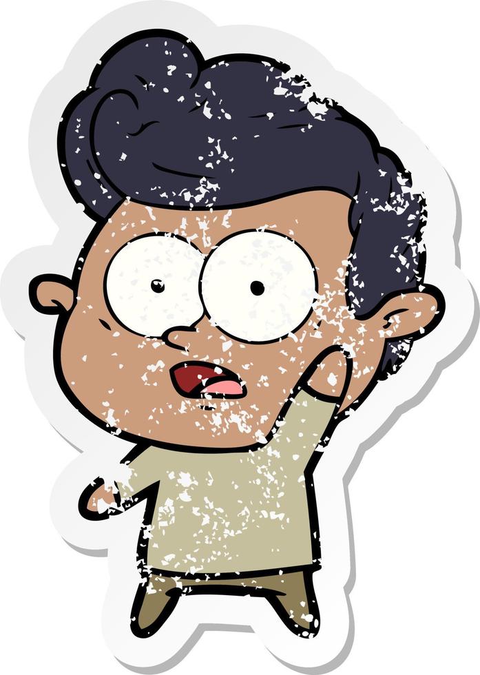 distressed sticker of a cartoon man asking question vector