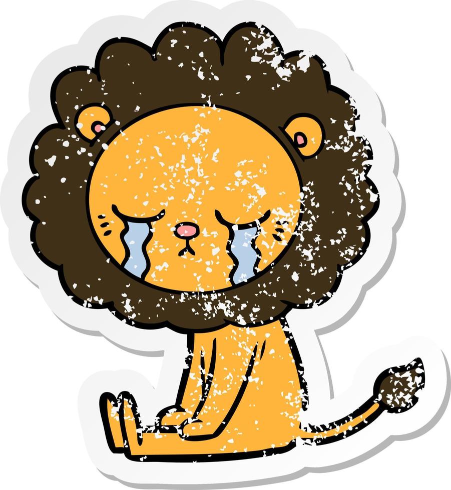 distressed sticker of a crying cartoon lion vector