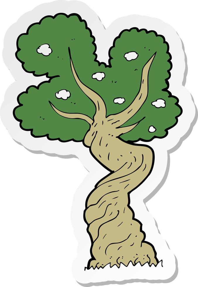 sticker of a cartoon twisted old tree vector