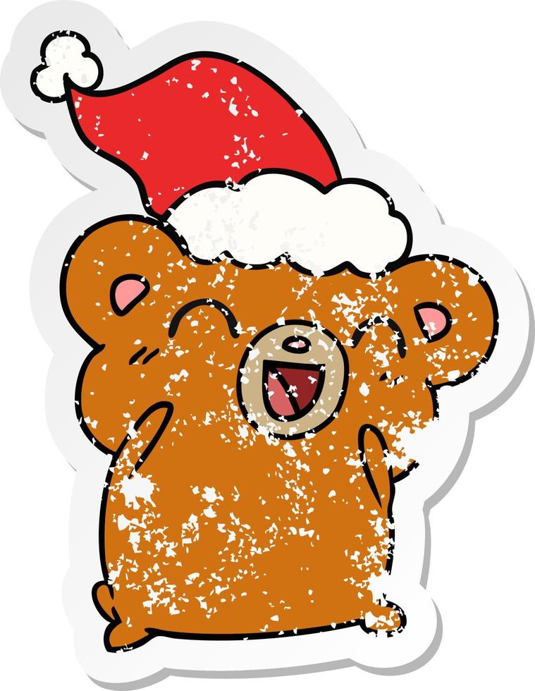 christmas distressed sticker cartoon of kawaii bear vector