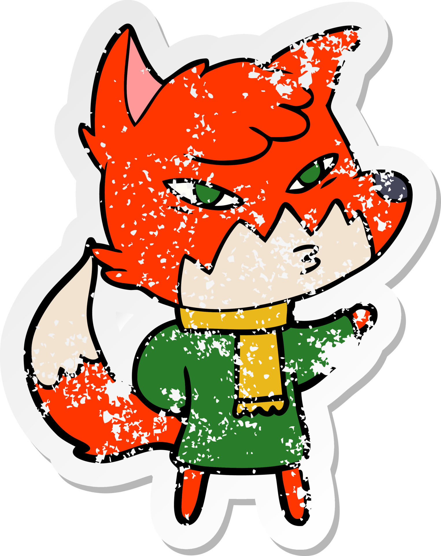 distressed sticker of a clever cartoon fox 10232025 Vector Art at Vecteezy
