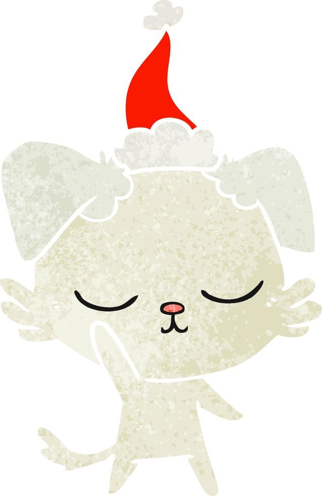 cute retro cartoon of a dog wearing santa hat vector