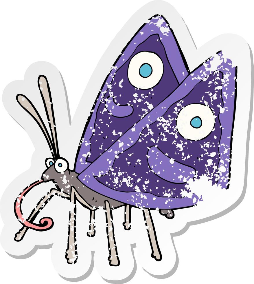 retro distressed sticker of a cartoon funny butterfly vector