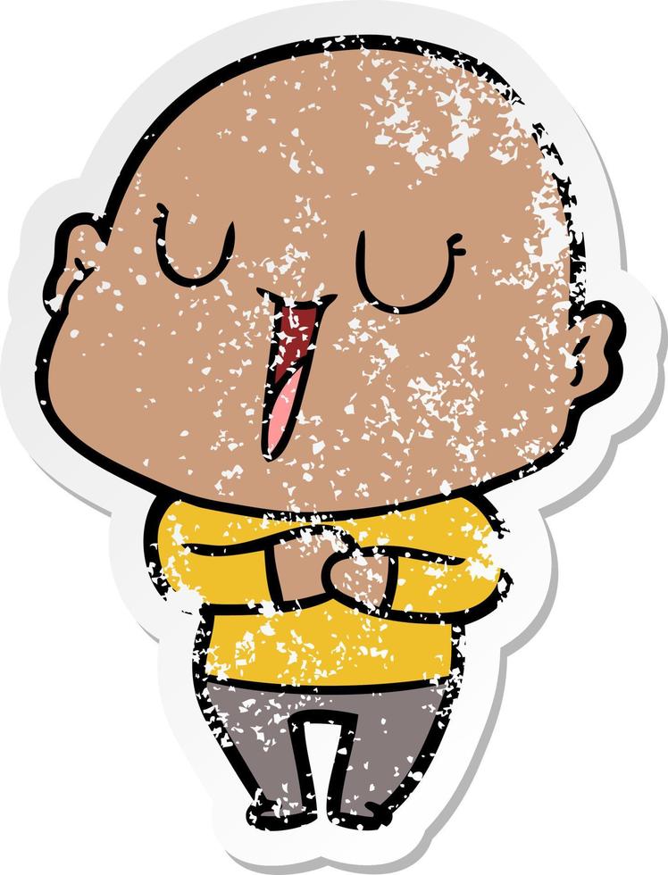 distressed sticker of a happy cartoon bald man vector