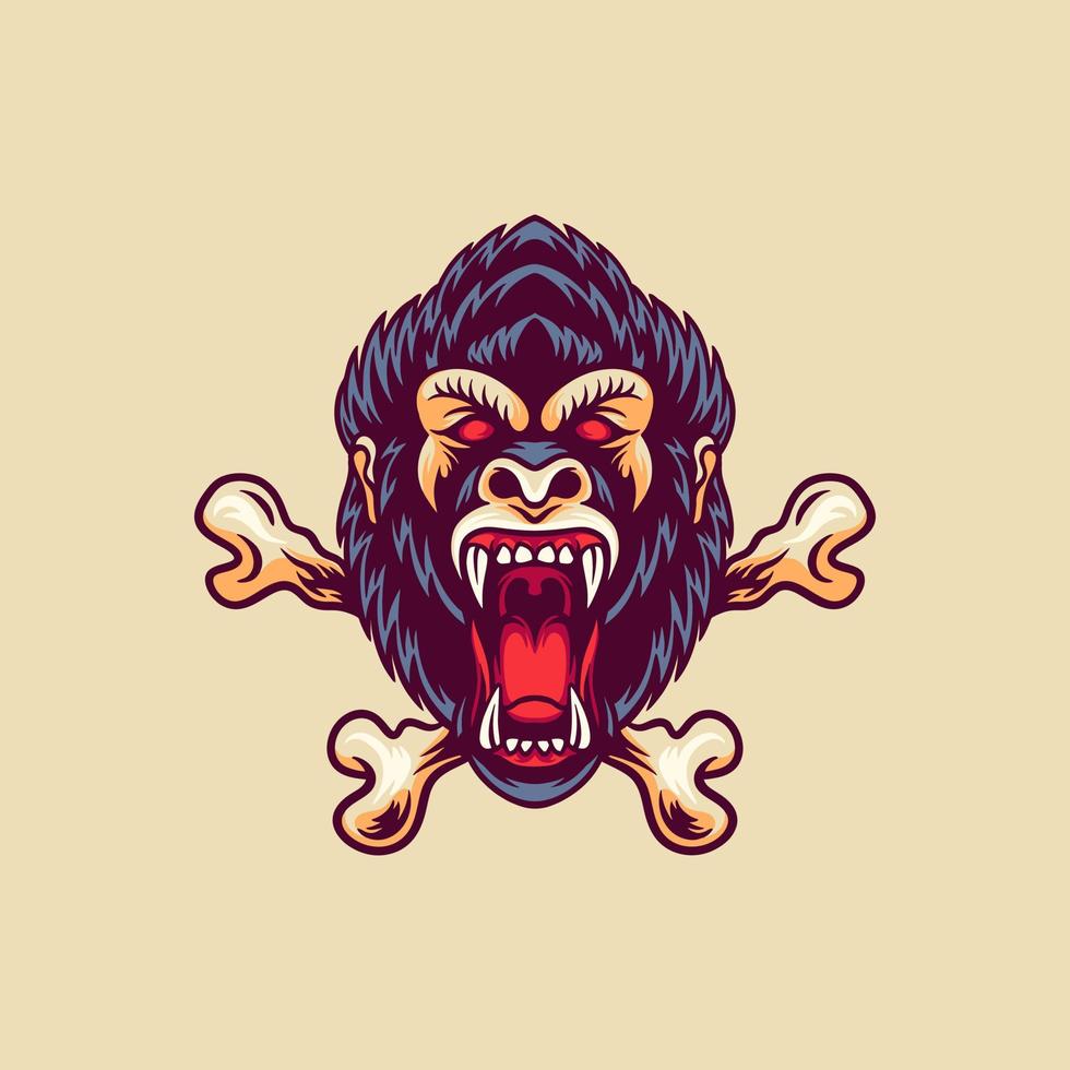 Gorilla And Bones Retro Illustration vector